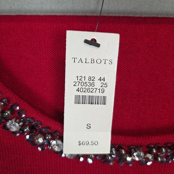 Talbots Cotton Silk Cashmere Holiday Top S Red Sleeveless Knit Jewel Neck NWT - Picture 5 of 9
